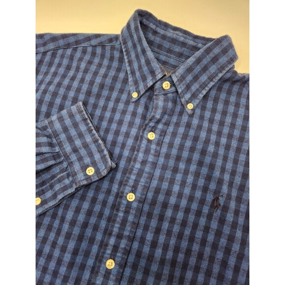 Ralph Lauren Shirt Mens L Blue Check Flannel Button Down Classic Fit Performance - Picture 1 of 6